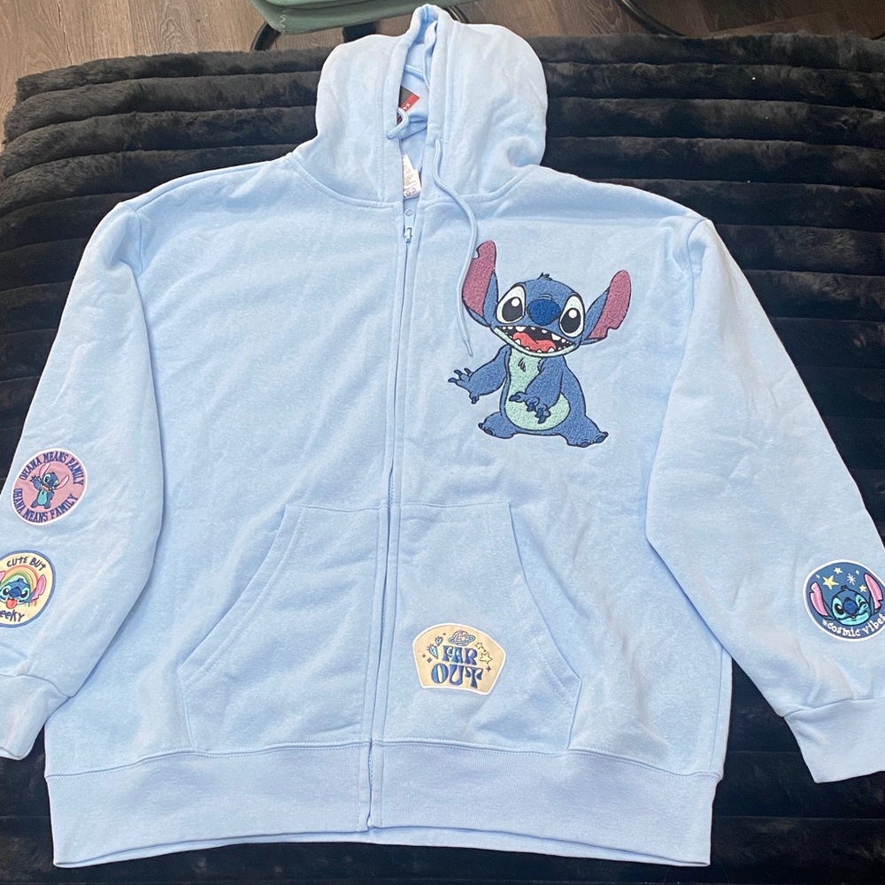 Light Blue Stitch Hooded Zip-Up